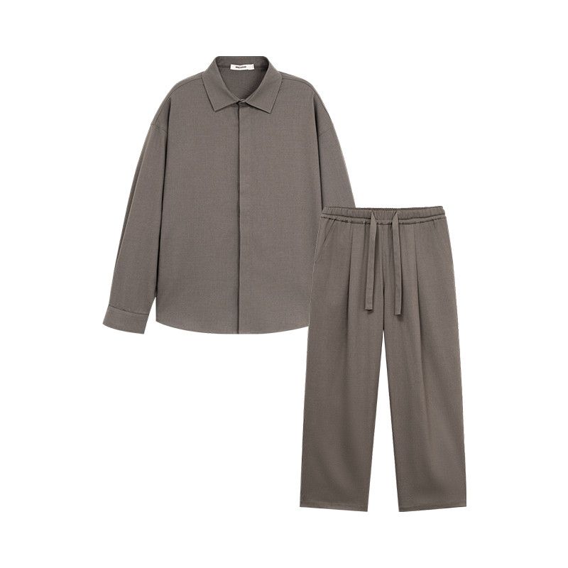 Bodydream Dark Placket Long-Sleeved Black Shirt for Men with Side Slits, Vintage Shirt Jacket/Loose Casual Suit