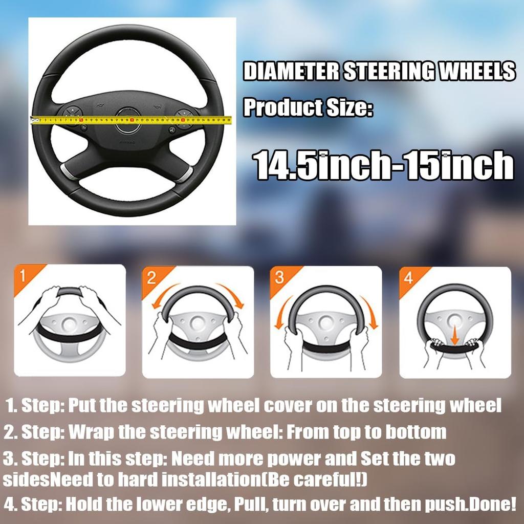 BELOMI Leather Car Steering Wheel Cover, Universal 15 Inch For Car Truck SUV, Non-Slip And Breathable, Sport Style Design Odorless Steering Wheel