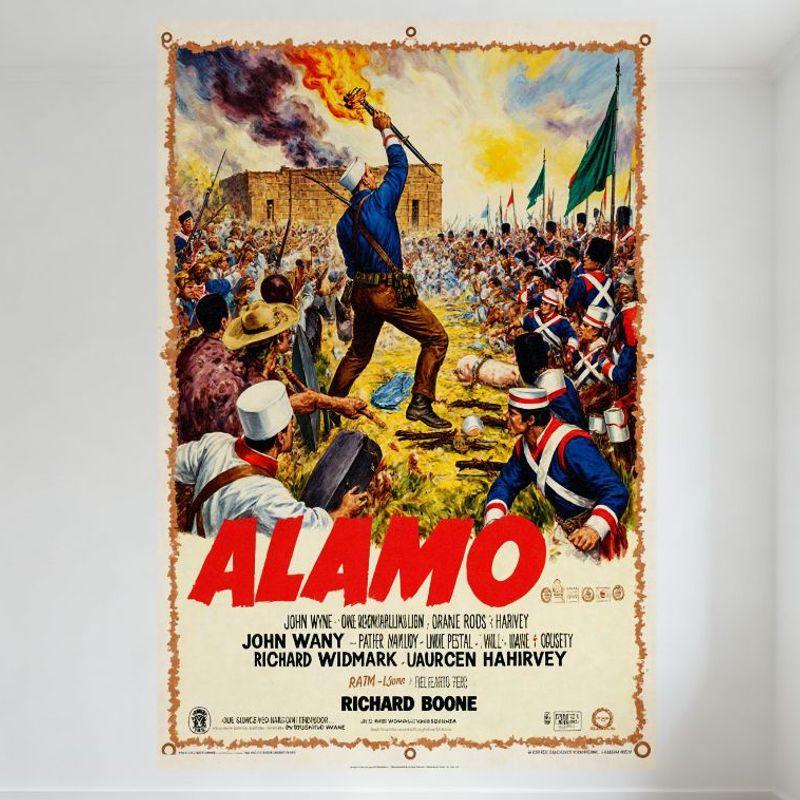 Vintage  The Alamo  Movie Poster Metal Tin Sign, John Wayne Laurence Harvey Richard Widmark Richard Boone Cast, Battle Scene Wal 20x30cm（7.8x11.8inch）