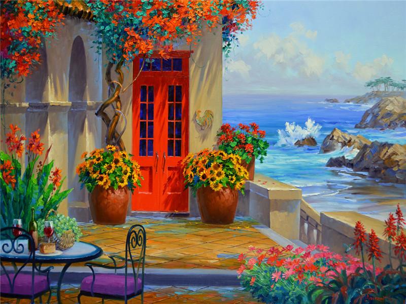 Kit Diamond Painting Casa Bordo Mare Ricamo Diamante Saldi Paesaggio Fiori Immagini di Strass Mosaico Decorazione Casa