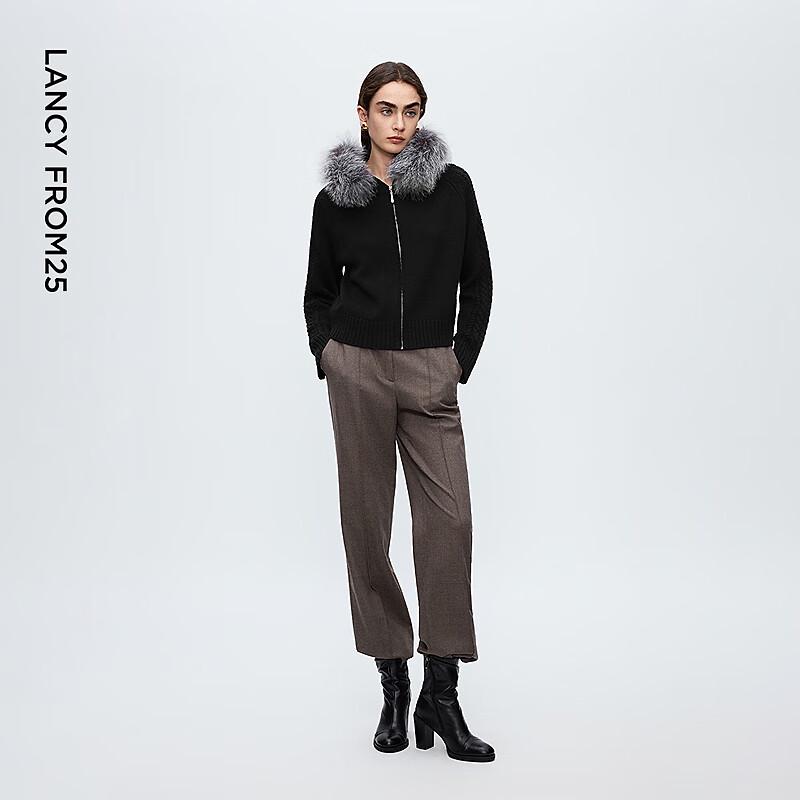 LANCY Wool & Fox Fur Collar Knit Cardigan