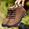 Genuine Leather Mens Ankle Boots Autumn Winter High Top Shoes Non Slip Walking Shoes Lace Up Male Snow Motorcycle Boots Sneakers