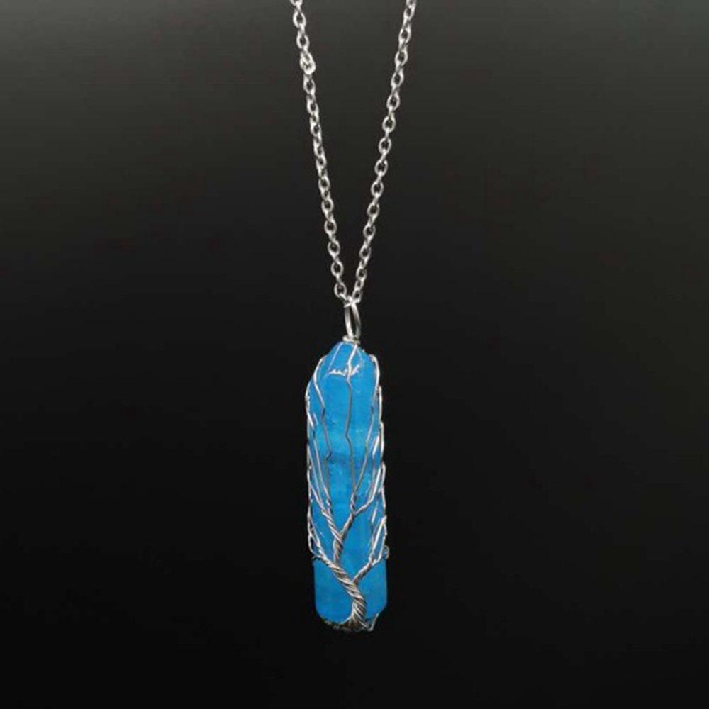 

Regular Polyprism Hand Winding Magic Color Plated Color Crystal Column Tree Of Life Necklace N804