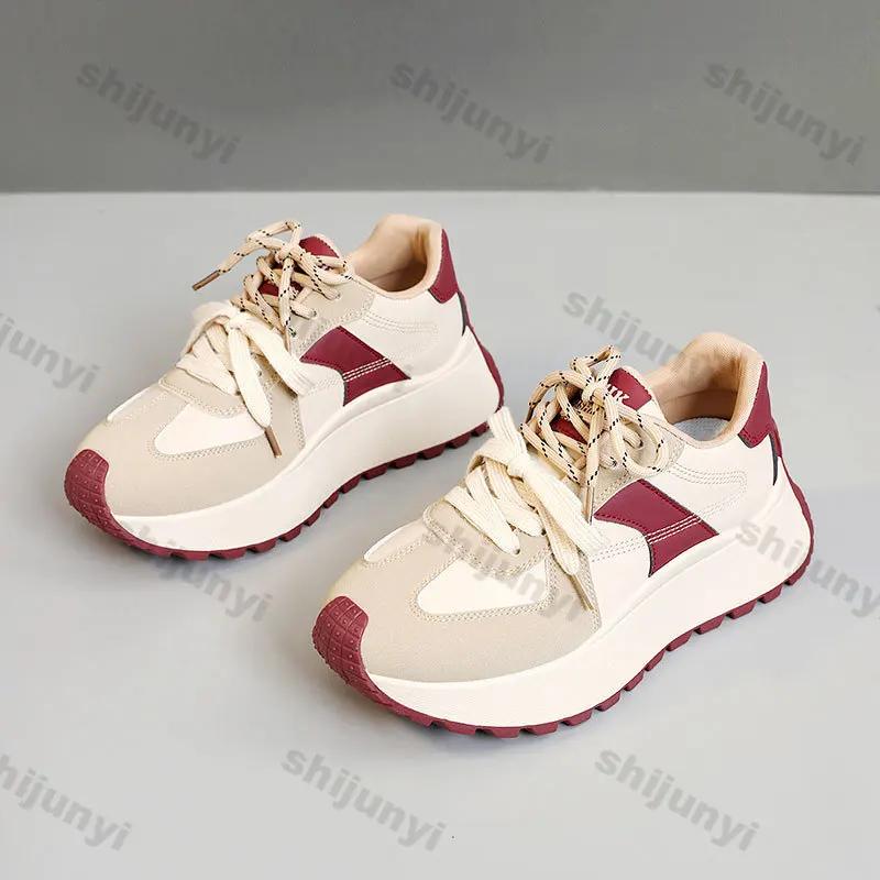 Módní dámské robustní kožené tenisky Nová móda Mix barev Platformové sportovní boty Dámské ležérní silná podrážka Běžecké boty Zapatos Mujer