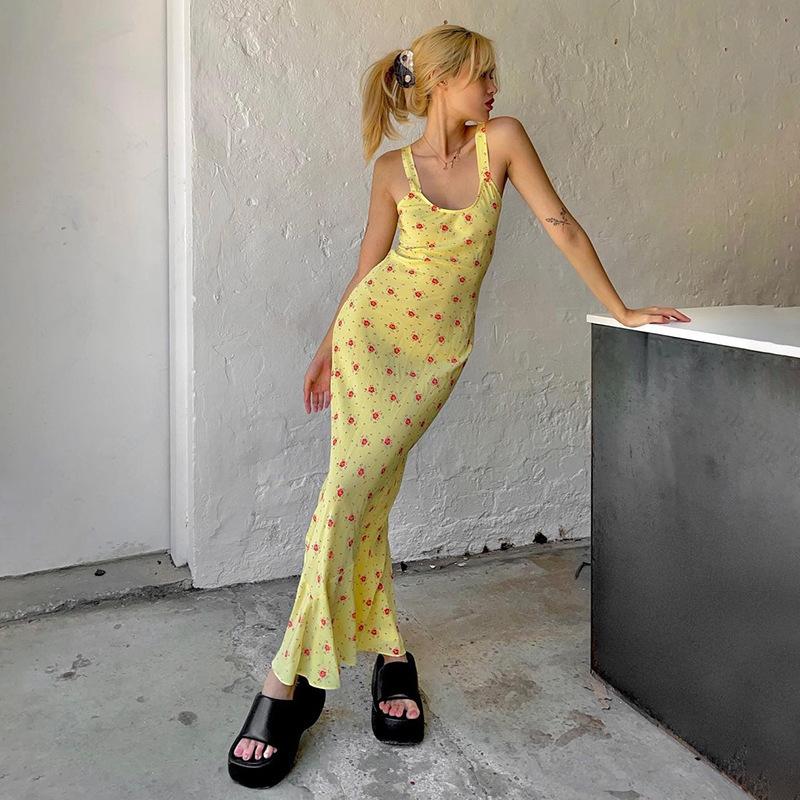 

Летний новый стиль французские цветочные бретели милое и свежее пляжное платье «рыбий хвост» в праздничном стиле M