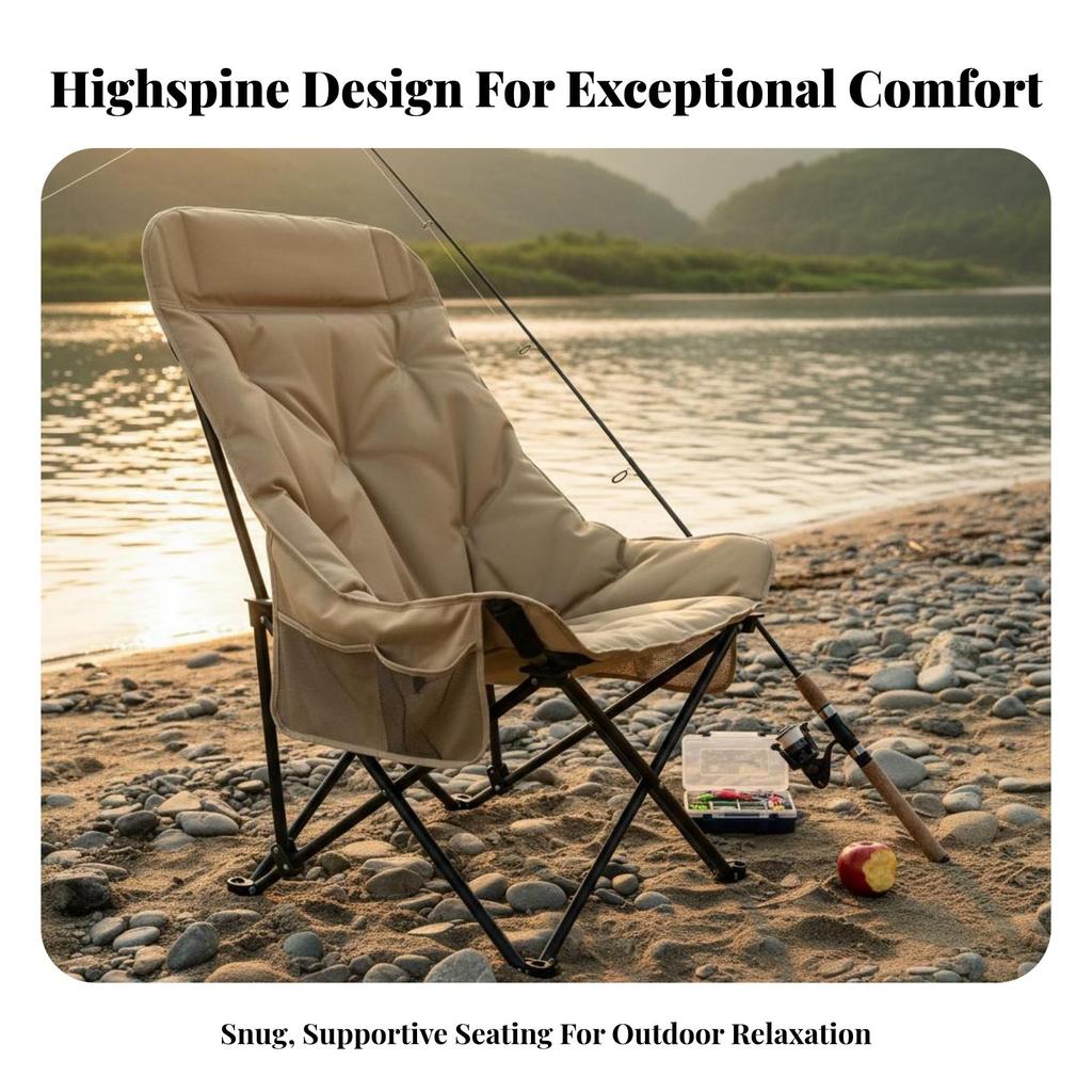 Padded Highspine Moon Chair Foldable Highspine Camp Chair Lightweight Stable Base For Outdoor Lovers