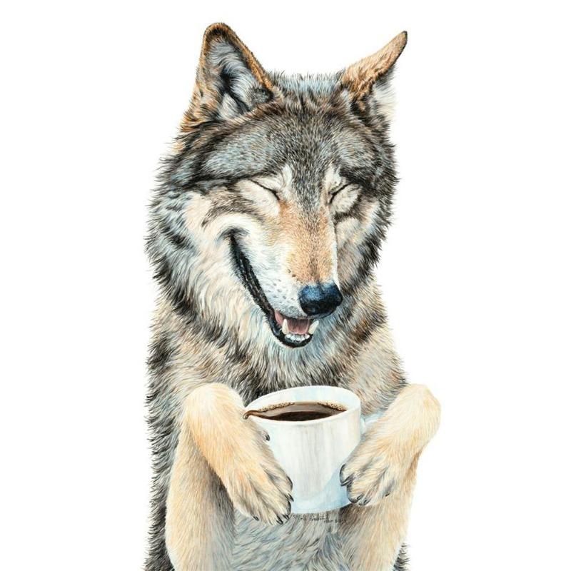 Funny Animal, Tiger, Owl, Dog, Cat Drinking Coffee, Poster, Canvas, Painting, Lama, Latte, Coffee, Art Painting for Decoration Cafe