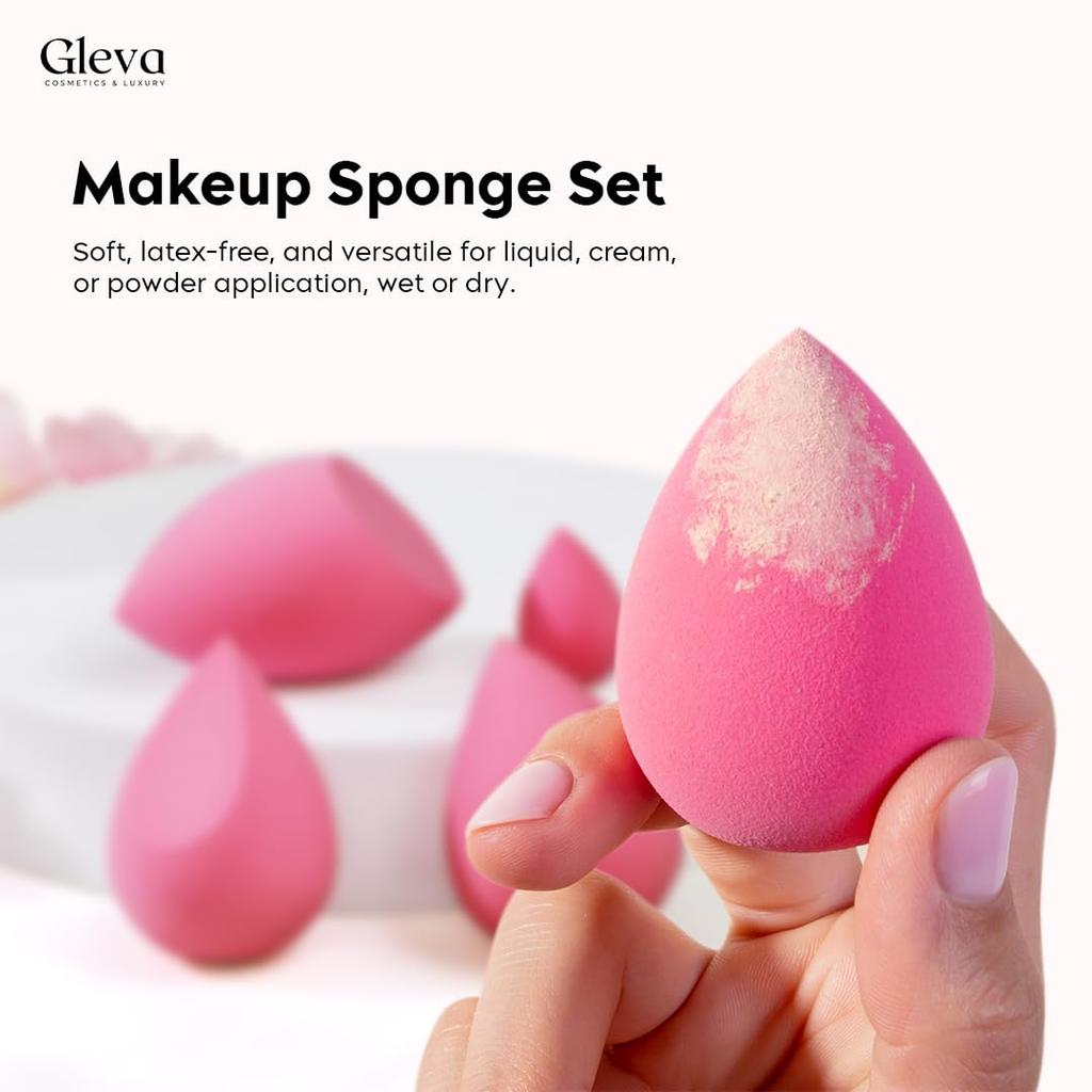 Gleva 7 Stück Make-up-Schwamm-Set, Weicher, eiförmiger Mischschwamm für makelloses Make-up, Blender für flüssiges Make-up, Creme, Puder, Nass & Trocken Ma