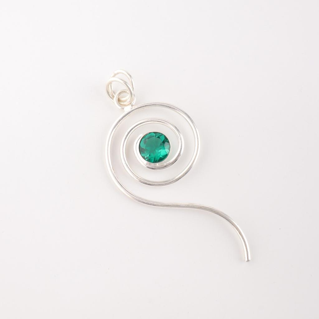 Boho Spiral Chrome Diopside Gemstone Pendant 925 Sterling Silver Handmade Gift PP-42-1