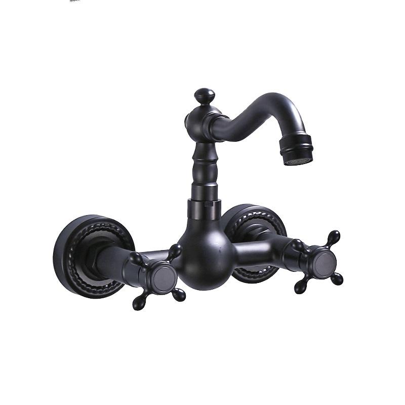 Antique Wall Mounted Basin Faucets Bathroom Black Dual Handles Bathtub Faucet Hot Cold Water Mixer Tap Torneira Do Banheiro Gold