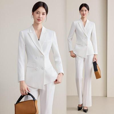 Women's White Autumn 2025 Suit Set: Elegant Long Sleeve Blazer & Professional Workwear