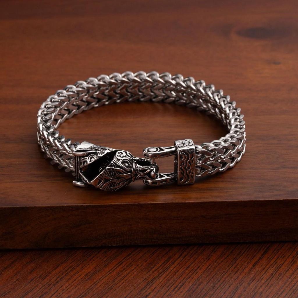 Herren Retro Punk Edelstahl Schlangen- und Tierkopf Armband - Anlaufbeständig