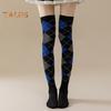 1 Pair Winter Socks Rhombus Printing Over-the-knee Socks Warm Extra Loose Ankles Contrasting Color Stockings for Daily Wear Dancing