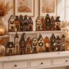 Rustic Autumn Table Centerpieces Halloween Retro Haunted Village Wooden Tabletop Decor, Fall Farmhouse Witch Vintage Ghost Cabin Ornaments House