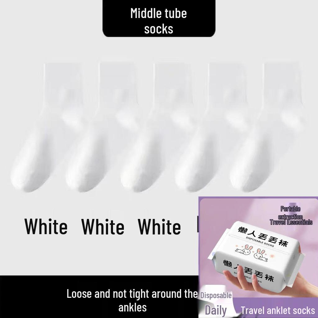 Einweg-Wadenlange Socken für Männer & Frauen - Waschfrei, Schweißabsorbierend, Tragbar für Reisen, Geschäftsreisen und Militärische Ausbildung One Size (Fits 36-43) white
