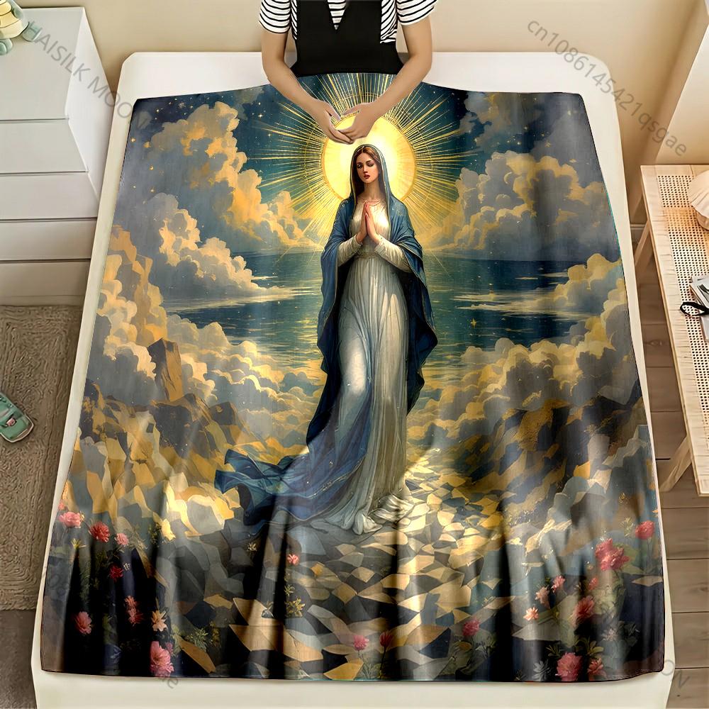 

1PC Virgin Mary praying artwork Print Blanket Warm Soft Fluffy Kids and Adult Sofa Bed Throw Blanket Outdoor Travel Camping RV 75x90cm