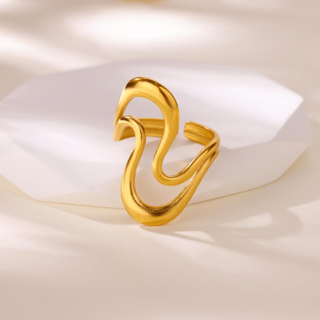 Geometric Leaf Stainless Steel Ring for Women Mama Girlfriend Gold Color Anti Fading Open Rings Jewelry Vacation Christmas Gifts