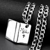Christian Holy Bible Book Cross Pendant Necklace For Women Men Stainless Steel Silver Color Punk Retro Metal Chain Jewelry Gift
