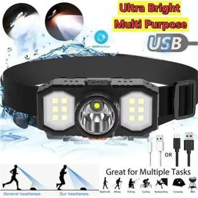 Powerful COB LED Headlight USB Charging Headlamp Portable Waterproof Flashlight 3 Lighting Modes Head Light For Outdoor Torch