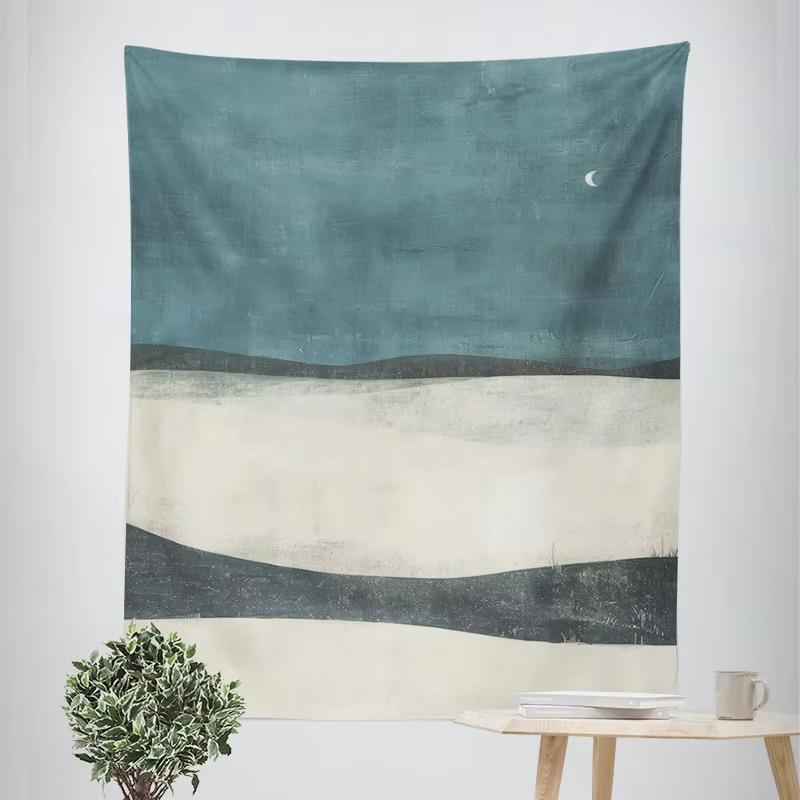 

JIT Teal Neutral Landscape Pattern Tapestry 2D Flat Print Chic Home Decor Dorm Room Wall Hanging Practical Eye Catching Durable 74x94cm(29x37in)