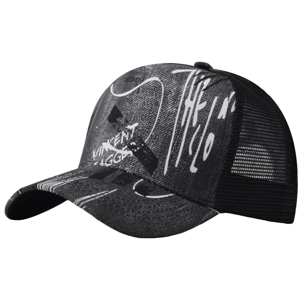 

Hat Cap Embroidery Print Design Mesh Casual Sports Men Women CZA466 [White Fang] (Black) чорний