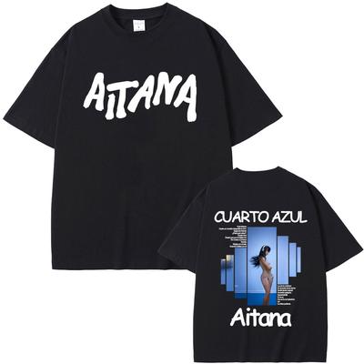 Singer Aitana CUARTO AZUL Album Pattern Tshirt Mens Womens Hip Hop Fashion Pop Music Tshirt Casual Retro Pure Cotton Tshirt
