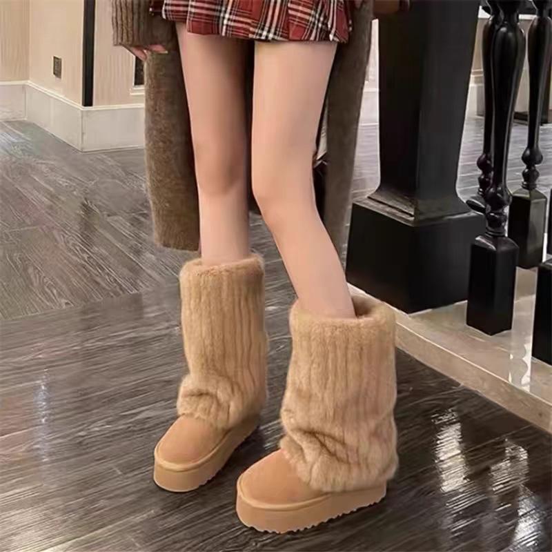Mid-calf Snow Boots for Women, New Plush Style, Thick Sole, Anti-slip, Cotton Shoes