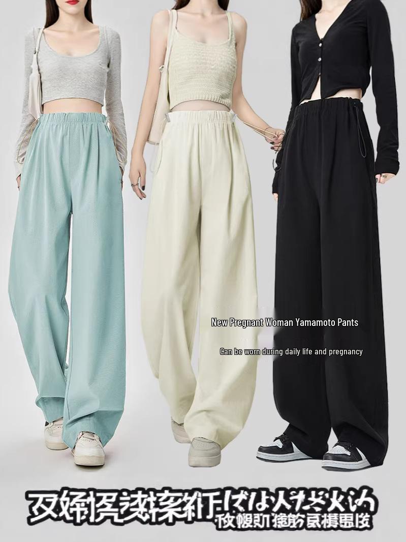 

High-Waisted Wide-Leg Maternity Pants - Slim, Loose, Plus Size, Nine-Tenths Length, Summer Style M чорний