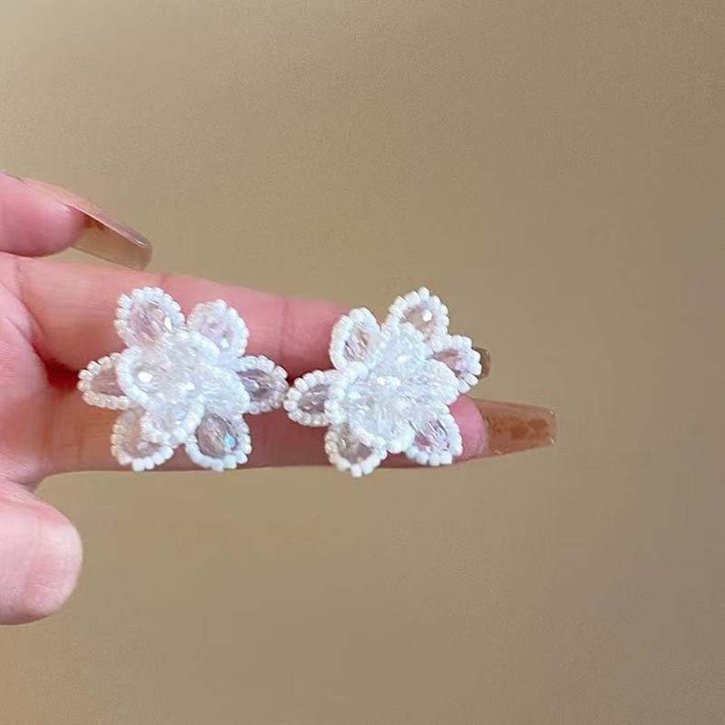 

Exquisite Pink Crystal Pearl Flower Earrings for Women Girls Fashion Crabapple Flower Earrings Summer Vacation Jewelry Gift