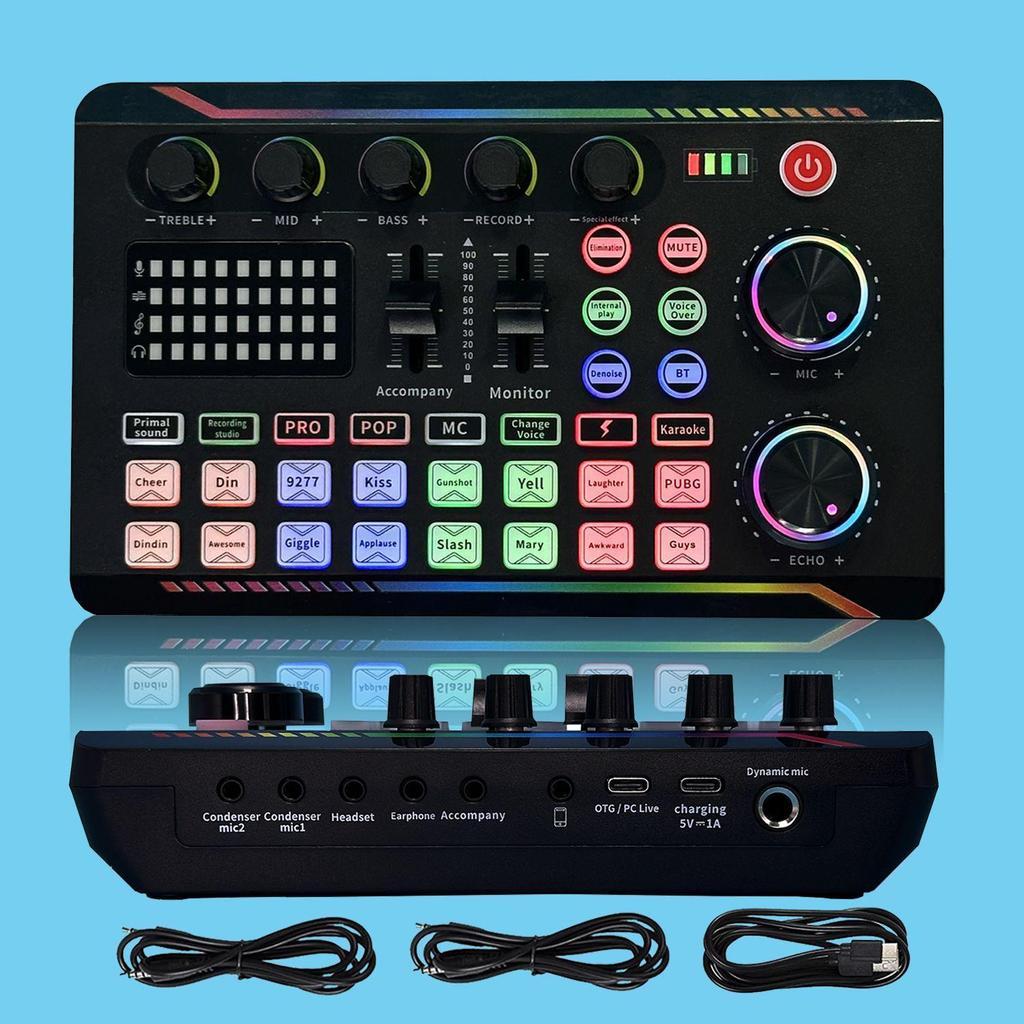 F998MAX Gaming Audio Mixer Streaming Mixer With Audio Interface BT Sound Board Voice Changer Sound Card,For PC Phone