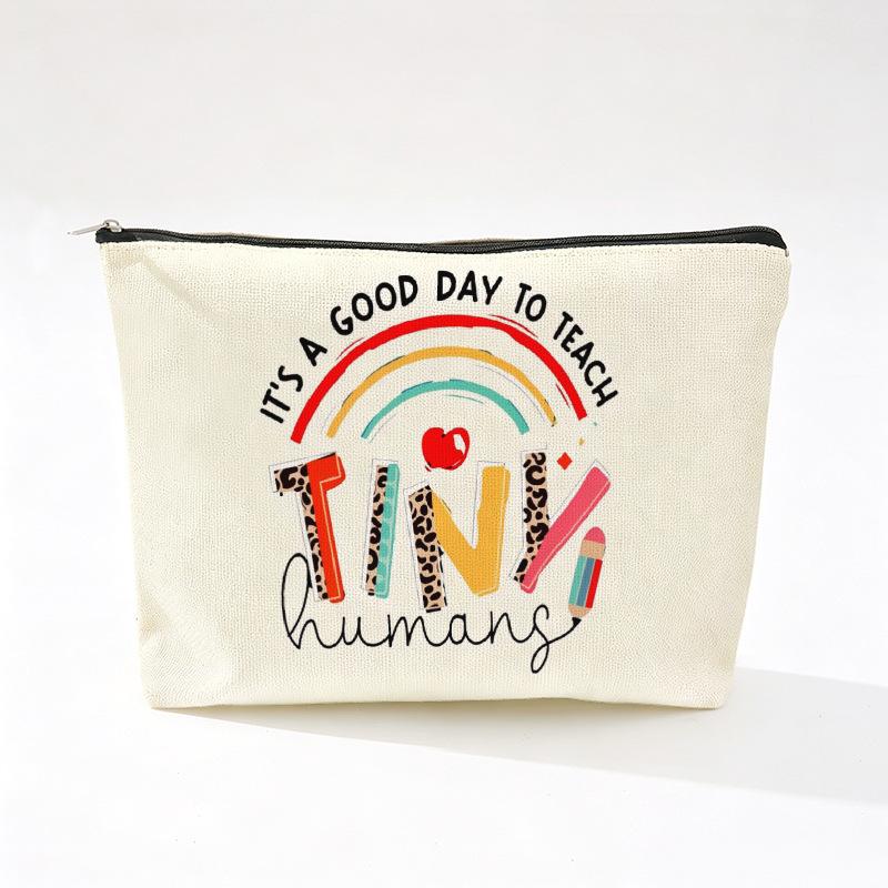 Teacher's Day Inspirational Slogan Makeup Bag - Portable Imitation Linen Zipper Pouch