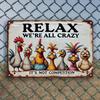 Funny "Relax, We're All Crazy Here" Metal Sign - Weatherproof Pre-Drilled Decor for Home/Bar/Cafe/Office/Garage, Great Gift