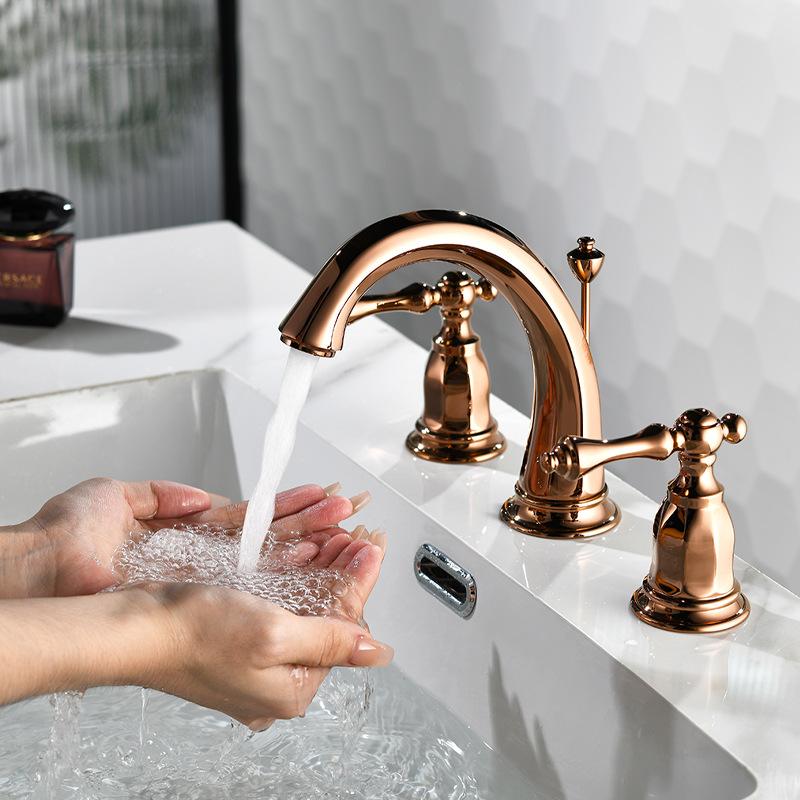 Luxury Widespread Basin Faucet hot and cold 8 inch Sink faucet Chrome Brass Three Holes Black bathroom sink tap with pop up
