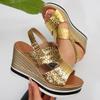 Gold Silver Wedge Heels Sandals for Women Summer Chunky Platform Gladiator Shoes Woman Fashion Thick Bottom Back Strap Sandalias