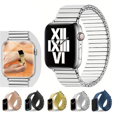 Apple Watch için elastik Metal kayış 38/40/41/42/44/45/49mm paslanmaz çelik kordonlu saat iWatch serisi için 8 7 6 5 4 3 2 1 Ultra genişleme lüks bilezik