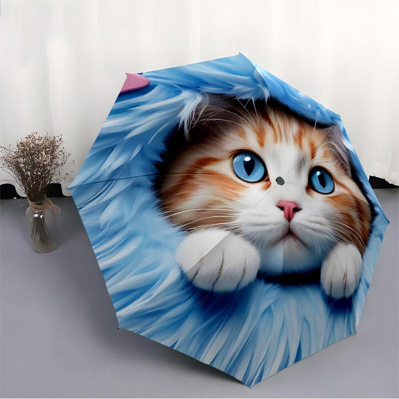 1pc Cat Print Auto-Fold Umbrella with One-Touch Open/Close - 8 Reinforced Ribs for Windproof Stability,  Yy251118121