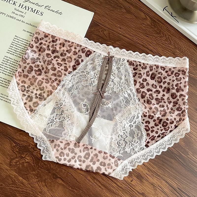 Plus Size Female Leopard Lace Hollowed Out After Pure Cotton Crotch Panties