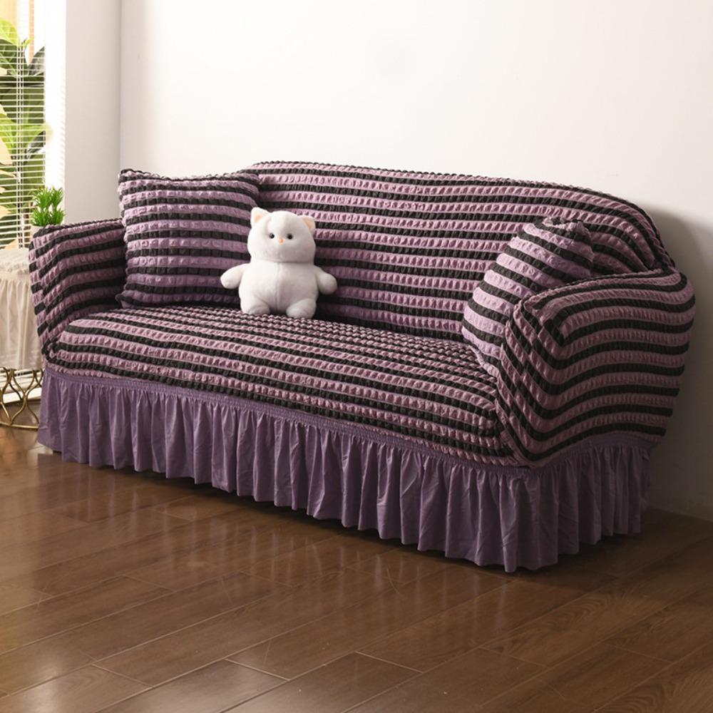 Thick Elastic Bubble Gauze Sofa Cover with Lace Full Wrap Slip Proof for Chaise Lounge Sectional Sofa