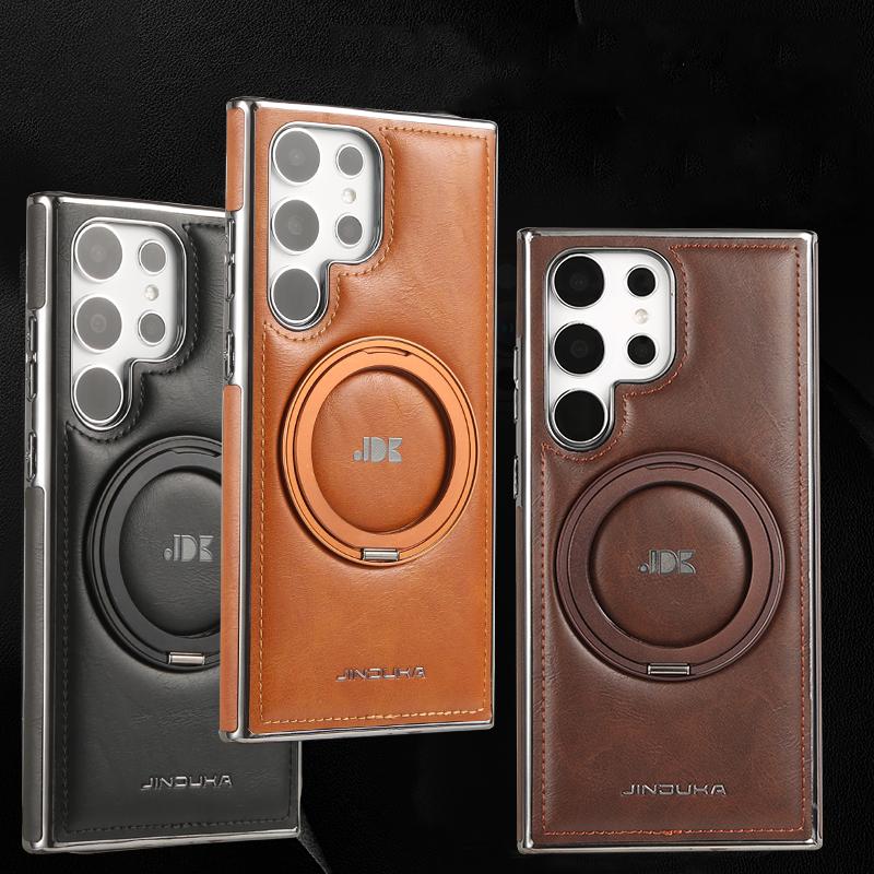 Obchodní kožené pouzdro s magnetickým otočným držákem pro Samsung Galaxy S24 Plus S23 S22 Ultra pro MagSafe Luxusní ochrana objektivu Nárazuvzdorný kryt telefonu