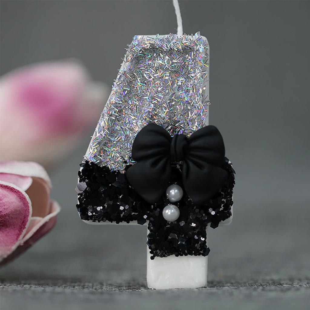0-9 Birthday Candles, 2.95 Inch Pink Bow Glitter Number Candles Cake Topper Decorations for Kids Girls Adults Birthday Wedding A