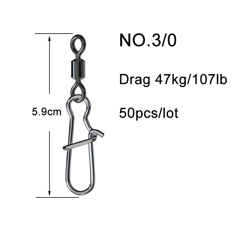50PCS Fishing Bearing Rolling Swivel Solid Ring Squid Jig Lure Swivels Fishing Connector Snap Accessories Stainless Steel