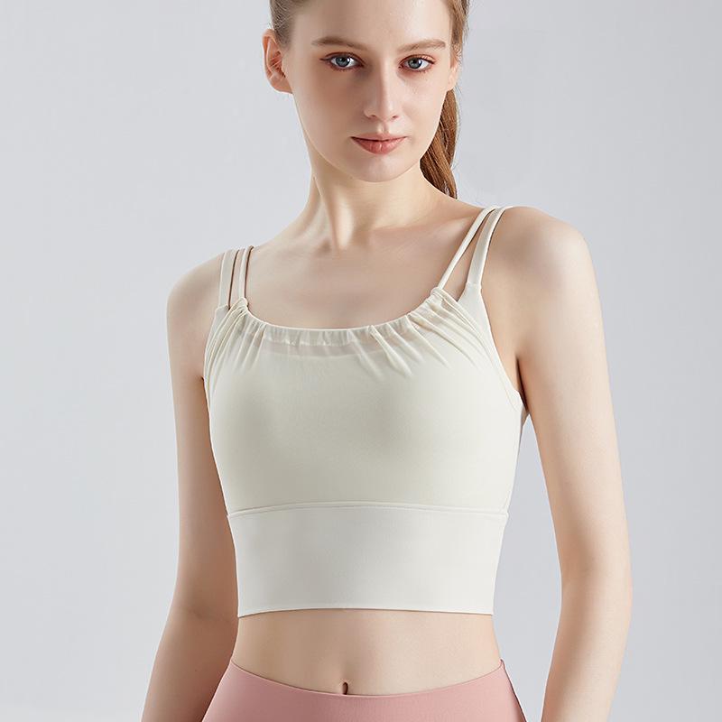 LAHN Women's Shockproof Sports Bra with Pleated Mesh Front for Running and Yoga