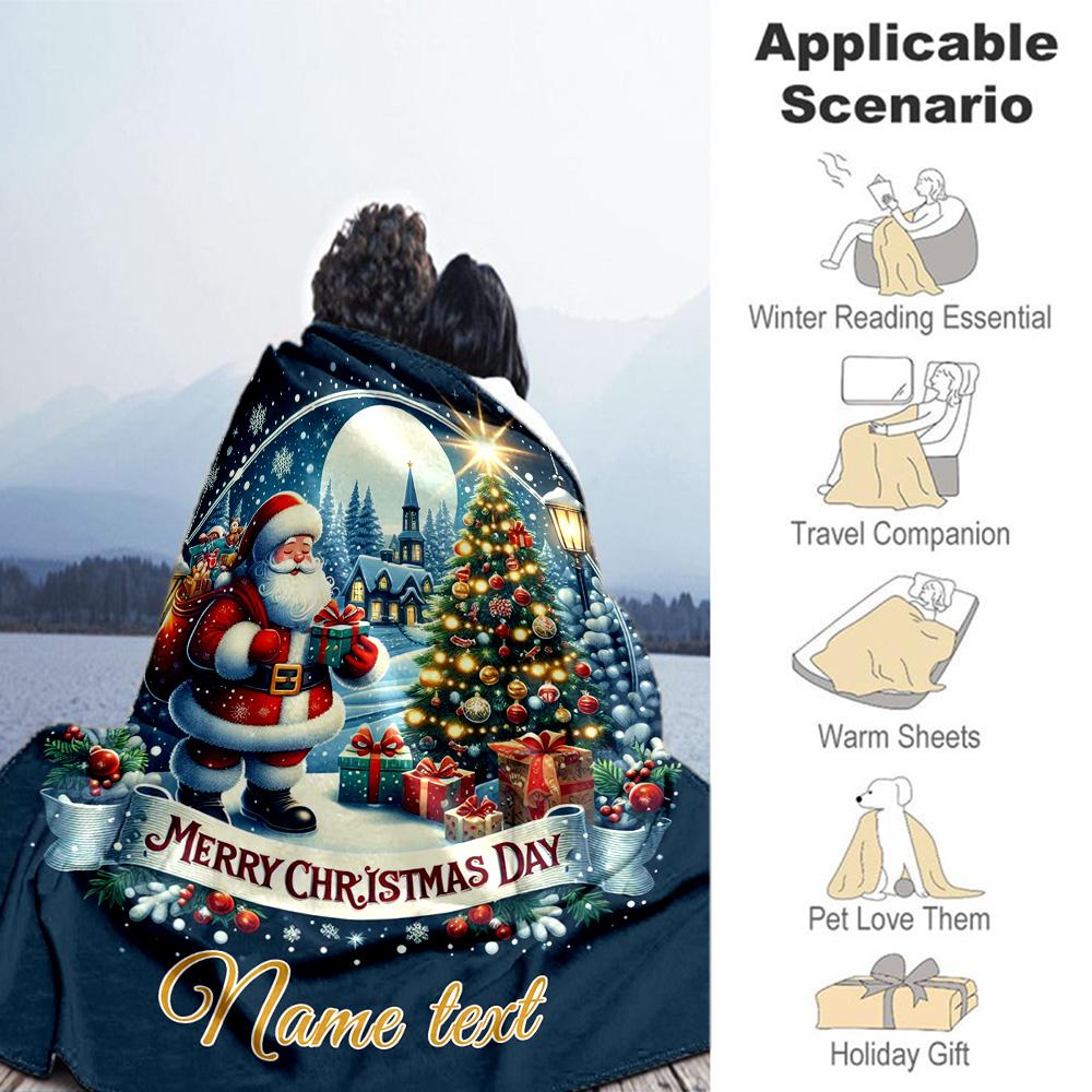 Merry Christmas Day Customize Text Blanket Lightweight Customizable Blanket Warmthful Decor Throw For Livingroom Bed Nap Office