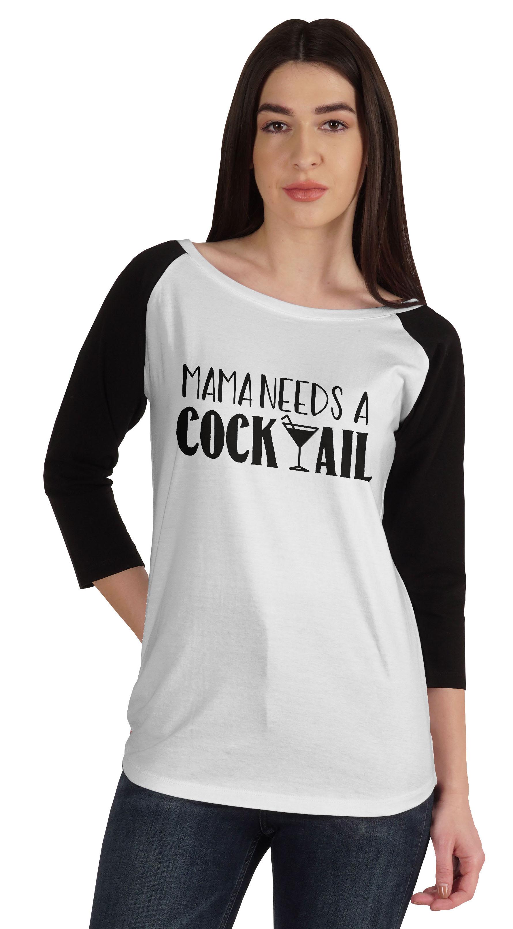 

Inkmeso Mama Needs A Cocktail Funny Mom Life T-shirt Raglan Quarter Sleeve Top 2XL білий