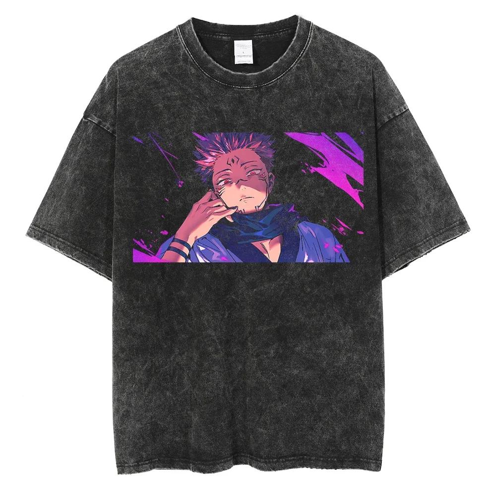 Japanese Anime Jujutsu Kaisen Men Women Oversized Washed T Shirt Streetwear Print Tshirt Casual Cotton Tee Loose Retro T-Shirt
