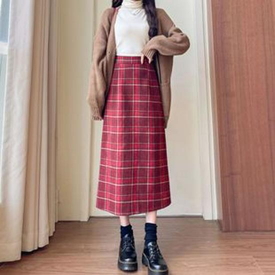 Women's Autumn/Winter High Waist Slimming Pleated Skirt with Belt - Elegant Mid-Length Swing Skirt