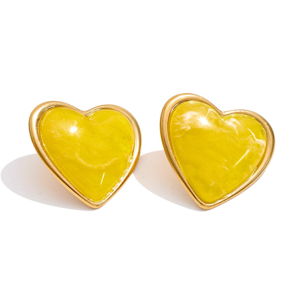 

Yhpup 6 Multi Color Acrylic Resin Heart Love Candy Stud Earrings for Women Stainless Steel Charm Fashion Jewelry Gift Waterproof жовтий