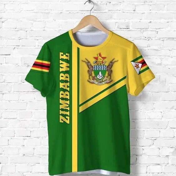 Zimbabwe Flag & Coat of Arms Grafika Tričko Léto Neformální Streetwear Pánská móda Volná trička Chlapec Oversized Topy s krátkým rukávem
