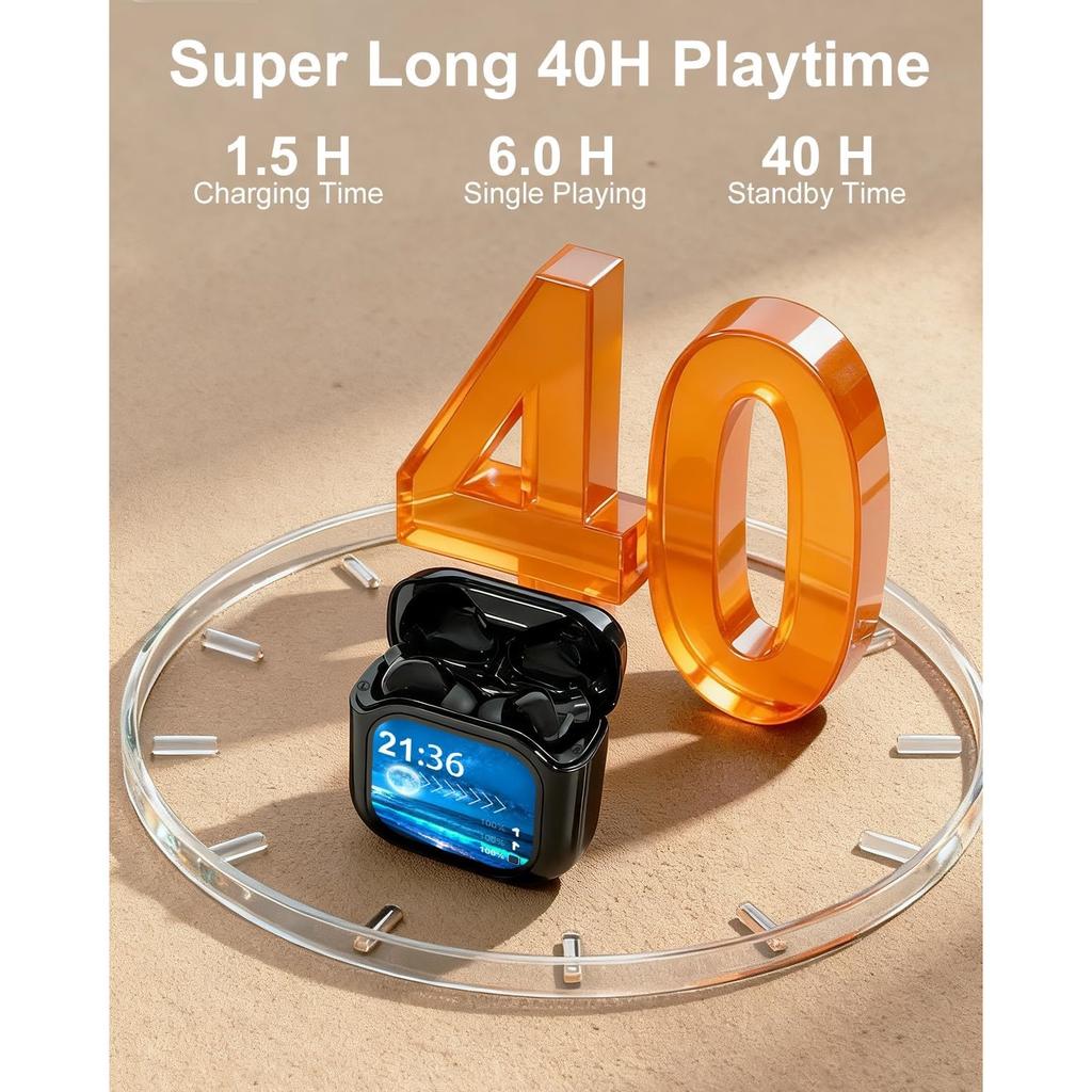 Bluetooth 5.4 ANC In-Ear Earbuds with Touch Interactive Screen, Hi-Fi Stereo Noise Cancelling Wireless Earphones for Gaming Work Sports