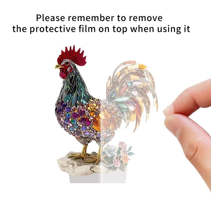 2D Flat Rooster Figurines Colorful Creative Acrylic Ornament Office Desktop Decoration Figurines Living Room Modern Ornament